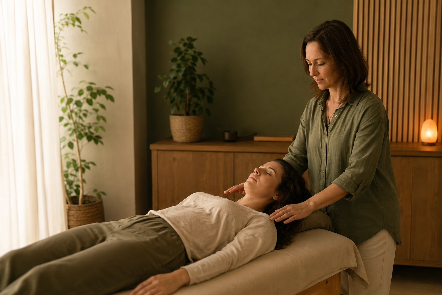 Reiki-Behandlung in ruhiger Praxisatmosphäre